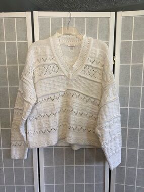 Lightweight White V-Neck Open Knit Sweater
